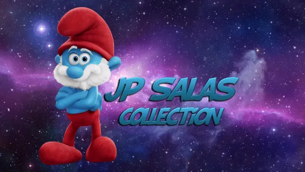 Animated blue character in a red hat and pants stands in space with "JP Salas Collection" text.